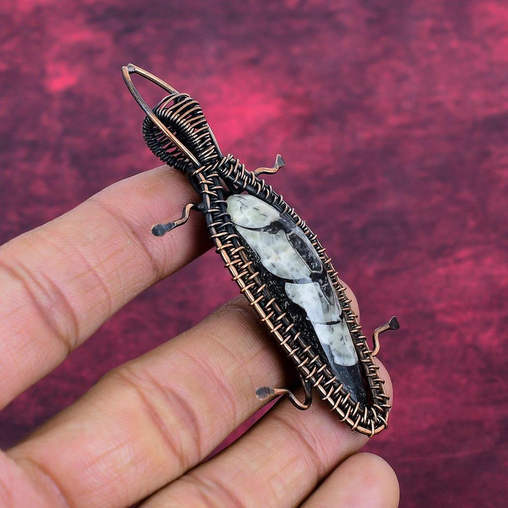 Orthoceras Fossil Pendant Copper Wire Wrapped Handmade Jewelry Gemstone Pendant