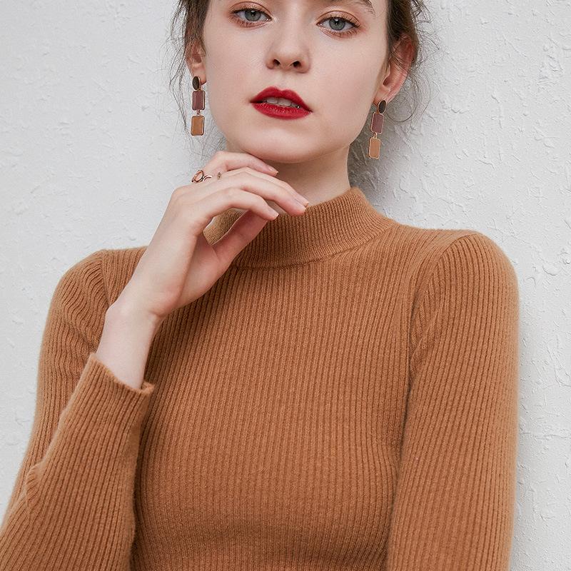 

Весенне-осенний новый пуловер, женский свитер с полувысоким воротником в полоску, приталенная рубашка, тонкая вязаная рубашка