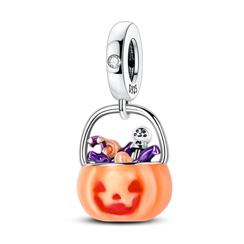 

Girl Metal Halloween Trick-Or-Treat Candy Bucket Pendant Charm Fit Original Bangle Make your own Accessory Gift Elegant Fashion Beautiful Lovely