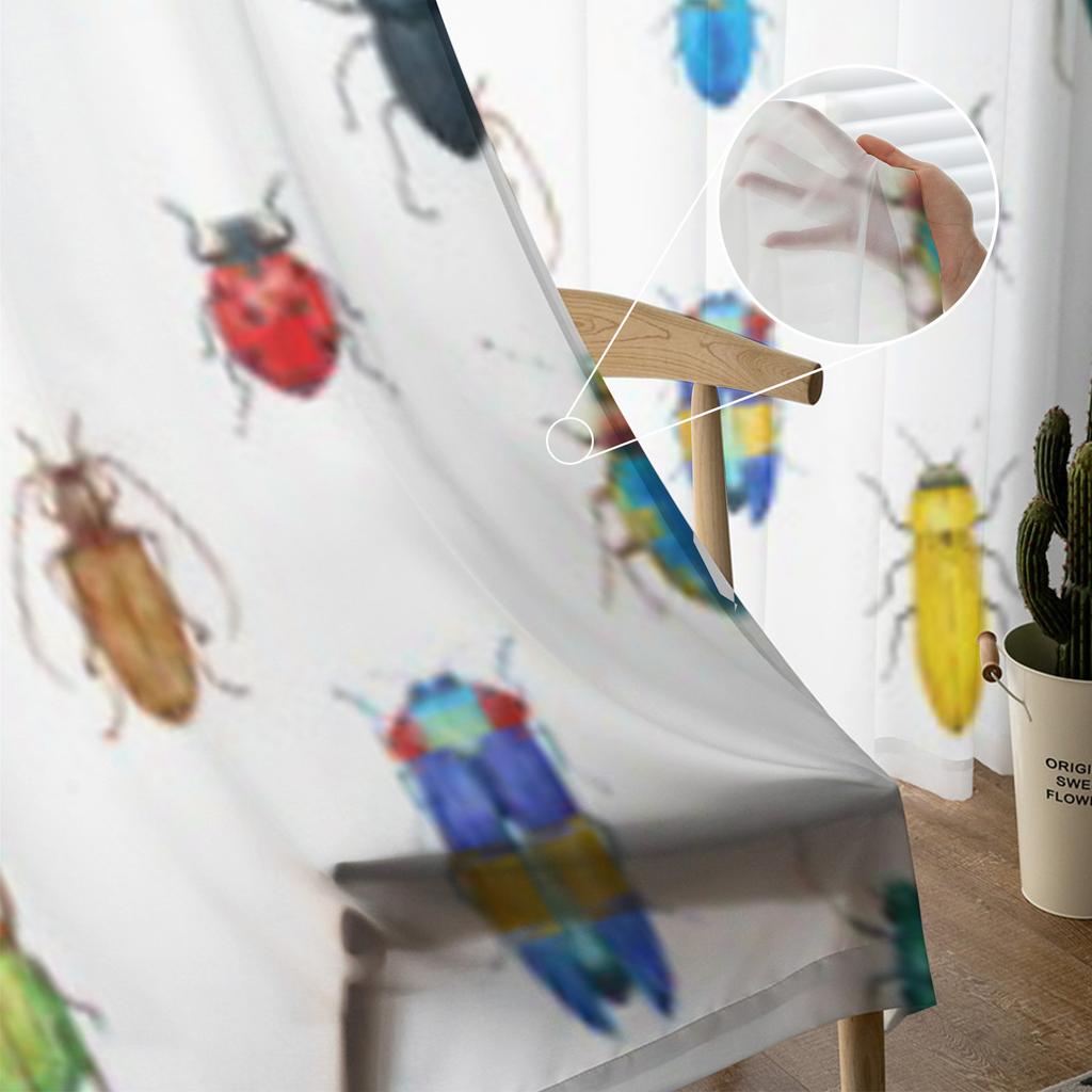 Nice Watercolor Bugs Tulle Sheer Curtains for Living Room Decoration Curtain for the Room Bedroom Kitchen Voile Organza Curtains