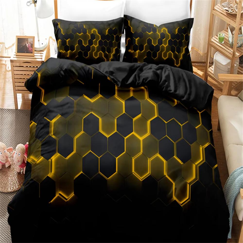 Plástvový černý a červený digitálně potištěný set přikrývky a povlaků na polštáře Ložní set Dekorace do ložnice - 1 povlak na přikrývku + 2 povlaky na polštáře (Žádné jádro polštáře)