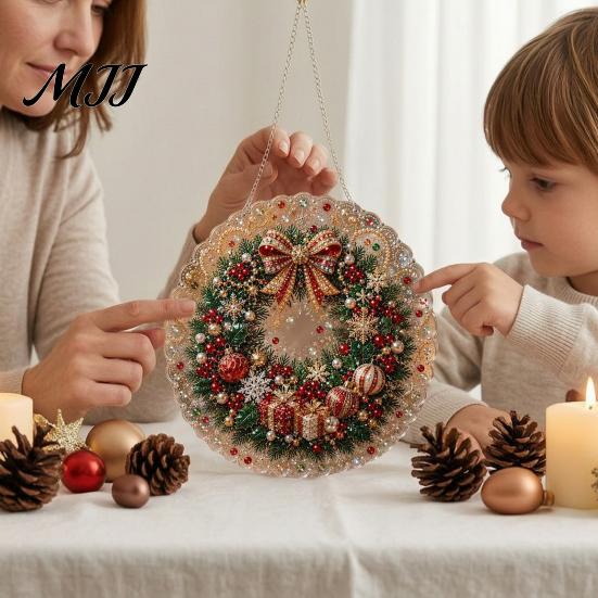 Unique Christmas Craft Gifts DIY Sun Catcher Kit, Faux Pearl Art Hanging Ornament, Santa Claus Artistic Projects for Beginners Xmas Tree Kit