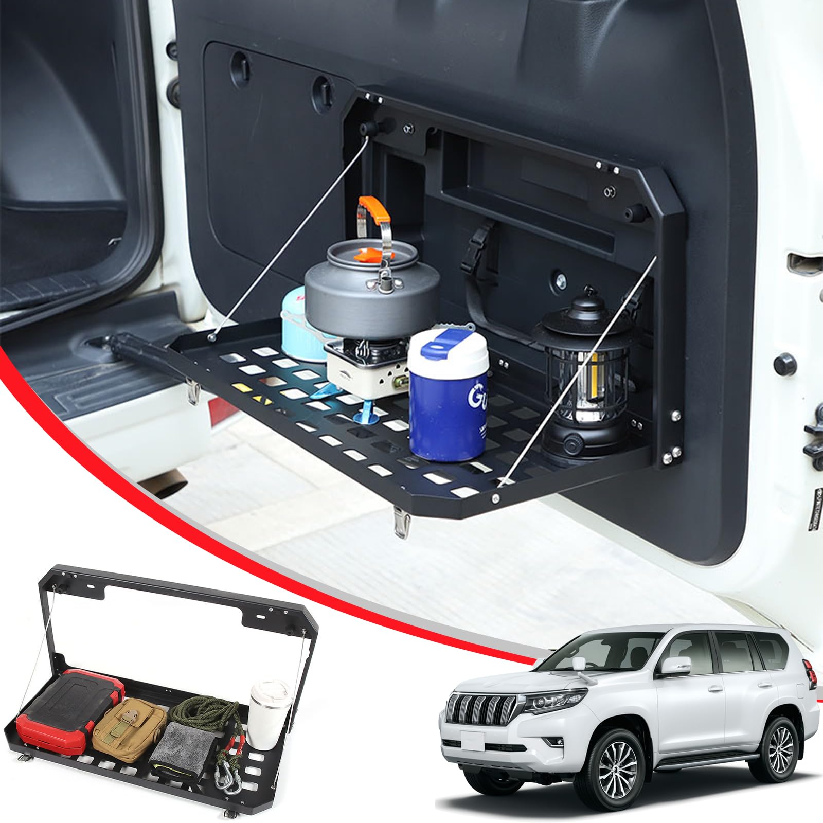 

METYOUCAR Полка-поднос для Toyota Land Cruiser Prado 150 Series Складная полка для груза на заднюю дверь из алюминиевого сплава для малого