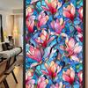 Colorful Retro Floral & Bird Static Cling Window Film - No Glue, Removable