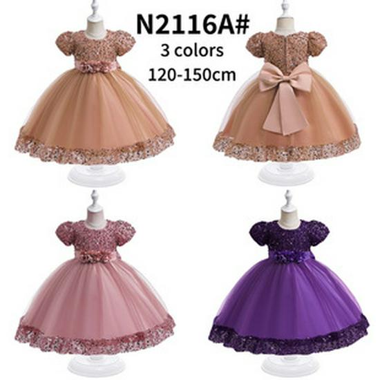 Mädchen Kurzarm Pailletten Puffrock Prinzessinnenkleid - Kinder Festkleidung