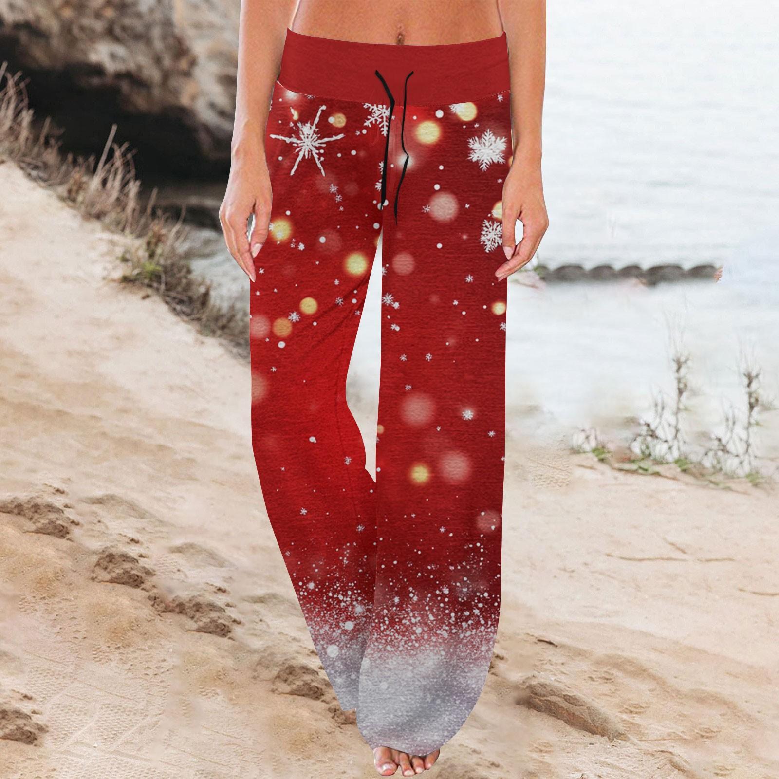 

Женские удобные пижамные брюки с рождественским принтом, широкие брюки на завязках M киноварь