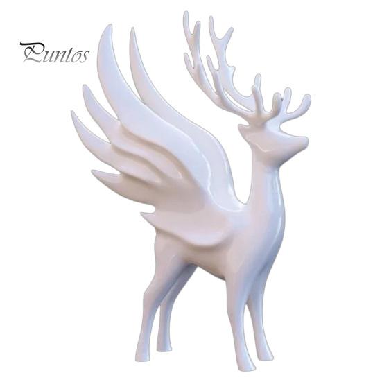 Modern Animal Art Decor Christmas Elk Statue with Wings, 3D Printed Reindeer Figurine, Antler Deer Standing Sculpture for Dining Table, Fireplace,