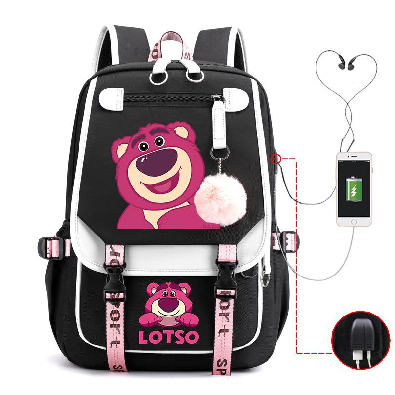Mengmeng Xiaoqing Strawberry Bear Printing College Style Campus Primary School Student School Bag Lightweight And Large Capacity