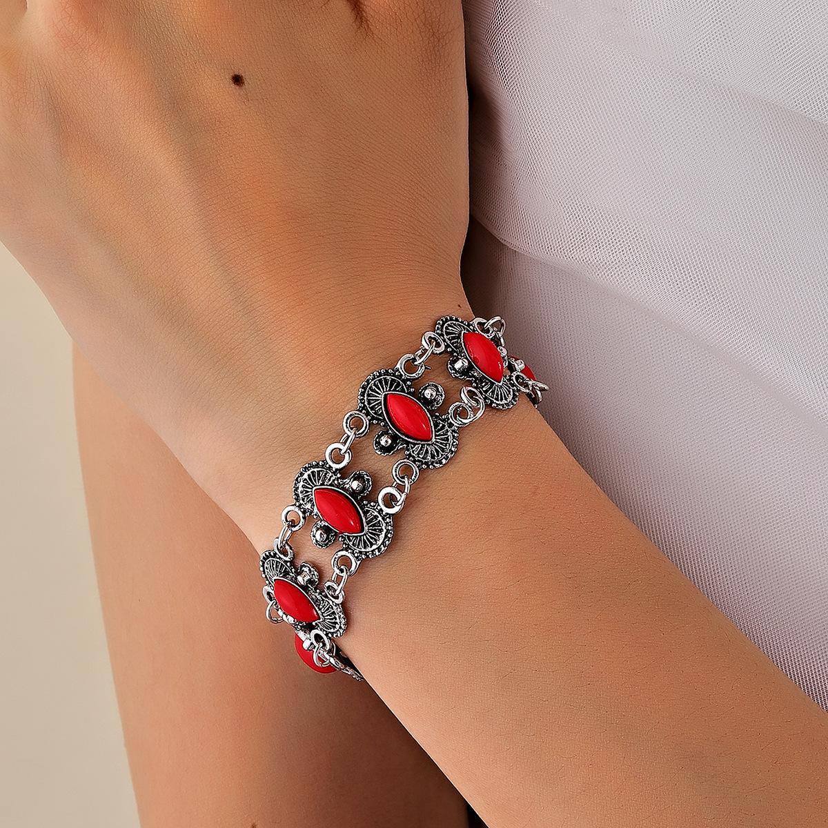 

Винтажный простой винтажный серебряный браслет из камня с конским глазом, женский персональный творческий браслет, модные украшения красный