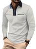 Men's Long Sleeve Striped Polo Shirt, Casual Comfortable Daily Wear