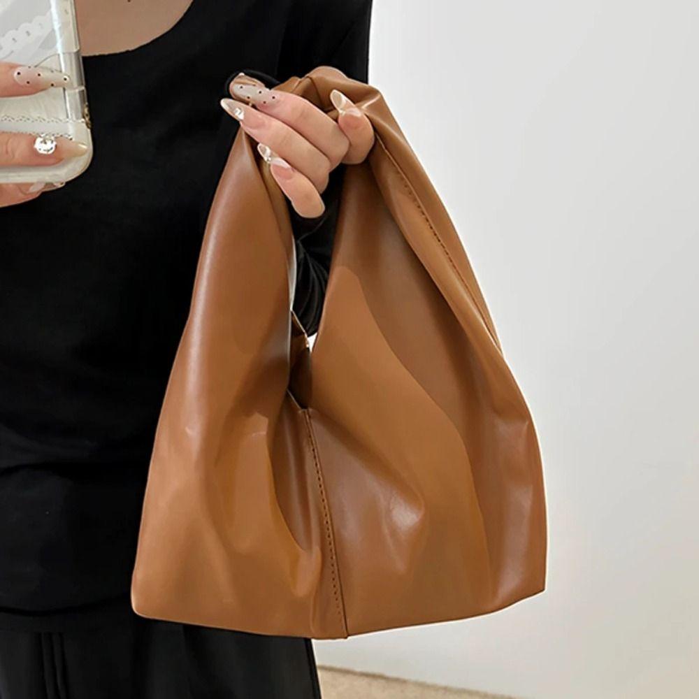 Large Capacity Women's Handbag Solid Color Tote Bag Durable Pleated Cloud Bag  Outdoor