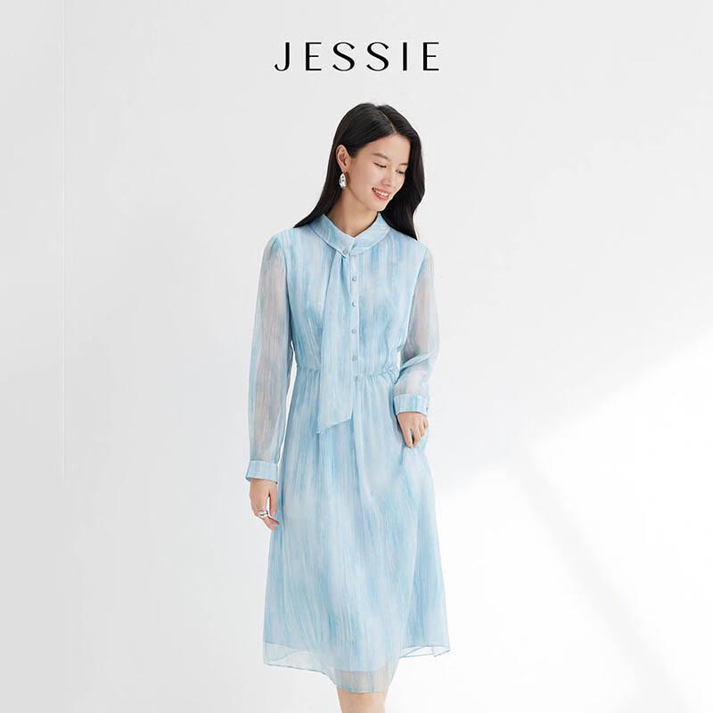 JESSIE Women s Chiffon Print Tie-Neck Dress M