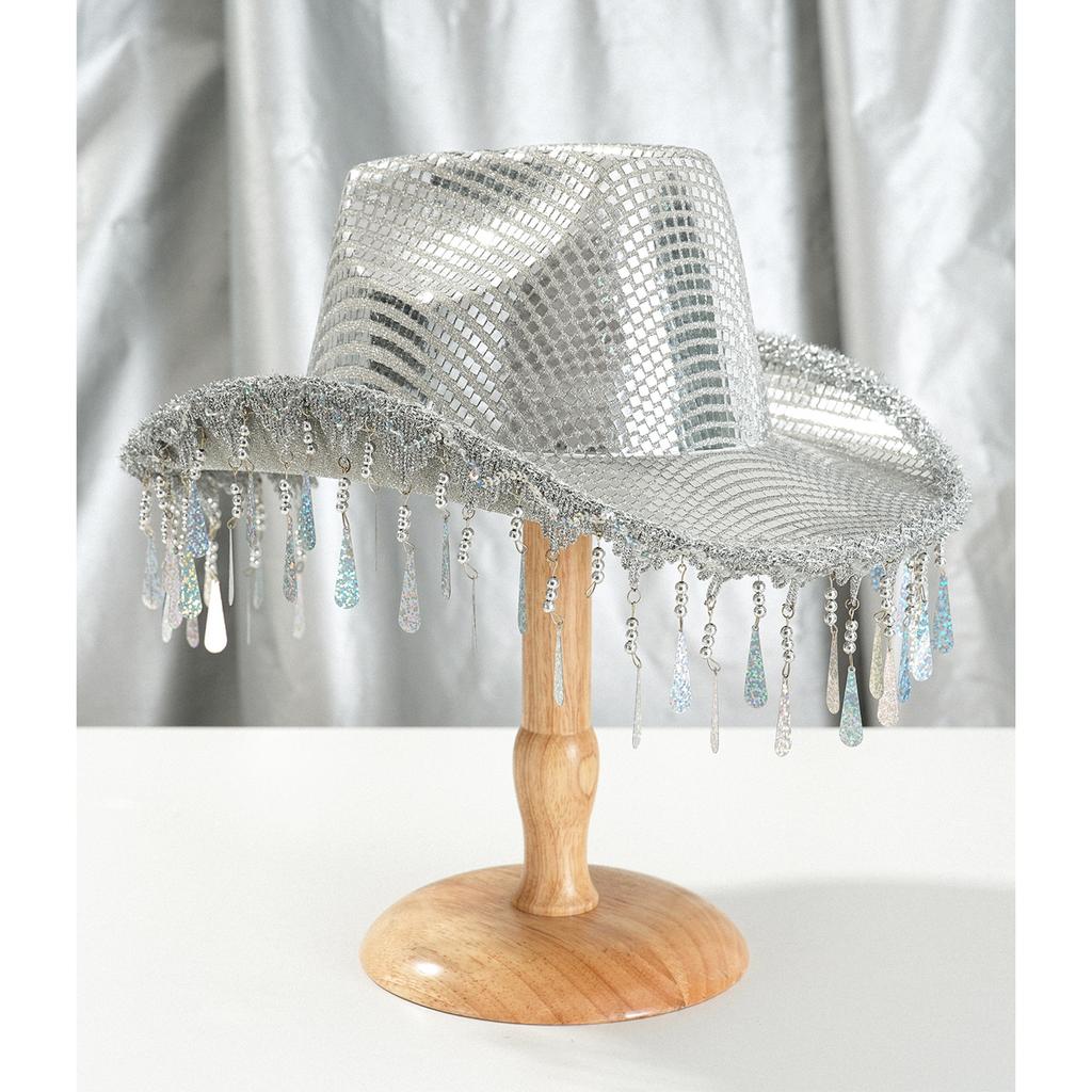 Reflective Raindrop Cowboy Hats Disco Bride Hat Panama Hat for Bachelorette Party Cowboy Hats for Club Stage Live Shows