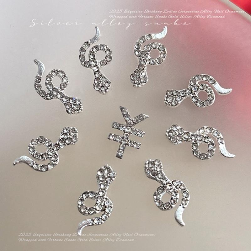 5 Pcs Snake Nails Charms Nails Art Rhinestones 3D Snake Nails Art Charms Nails Art Decorations for Crafts Jewelry Making