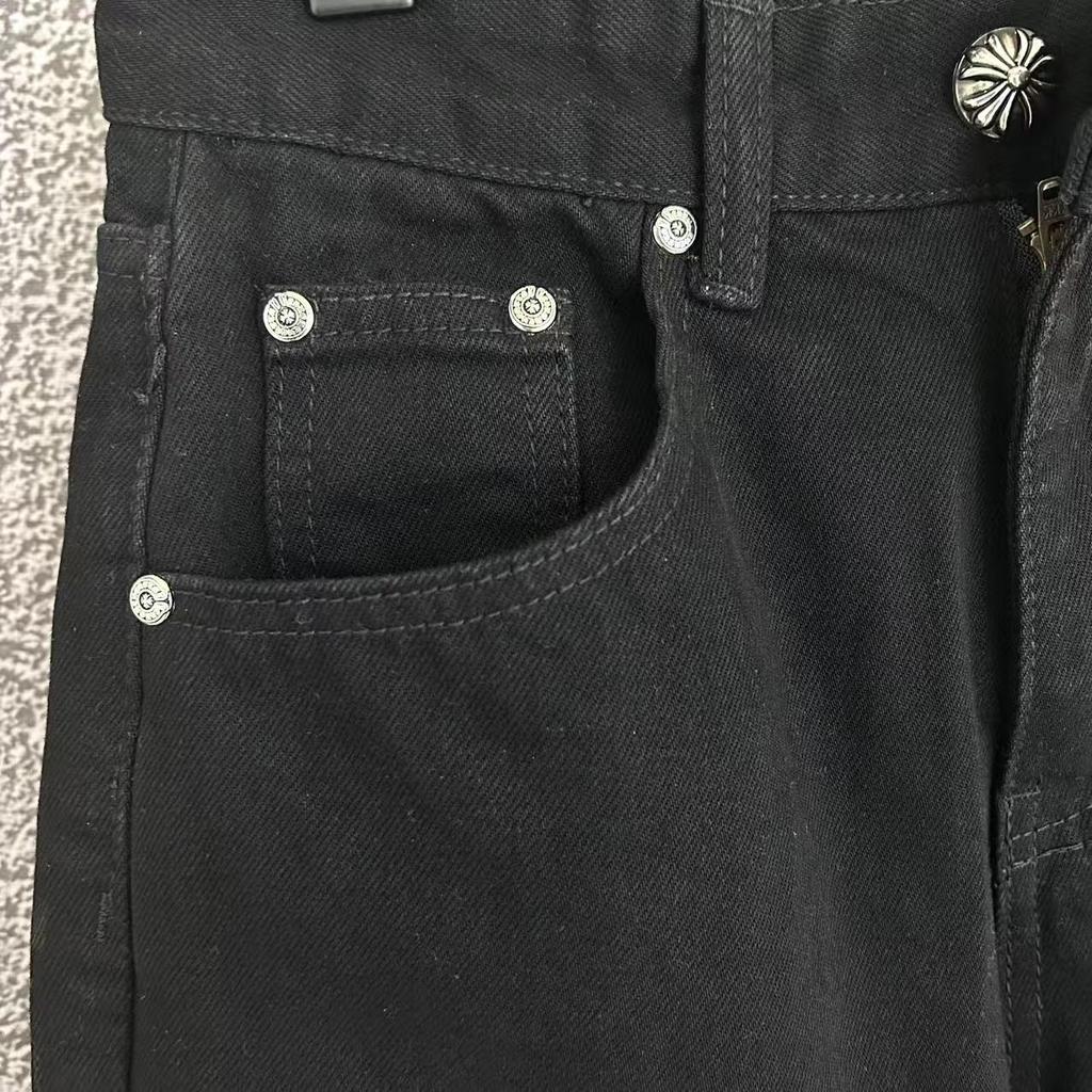 9905 CHROME HEARTS Men's and Women's American Style Trendy Jeans with Fabric Patches, Casual and Fashionable High Street Pants
