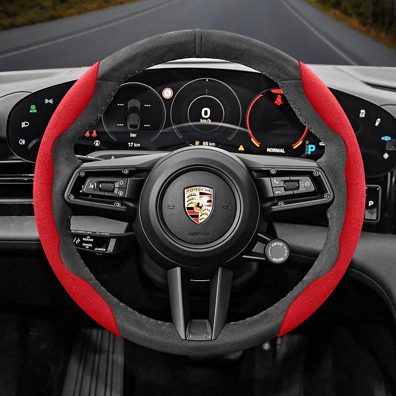 AVK3 Voor Porsche Suede Drukknop Stuurwielhoes Past op Macan Cayenne 911 Taycan Panamera 918 718 Warme Stuurwiel Accessoires