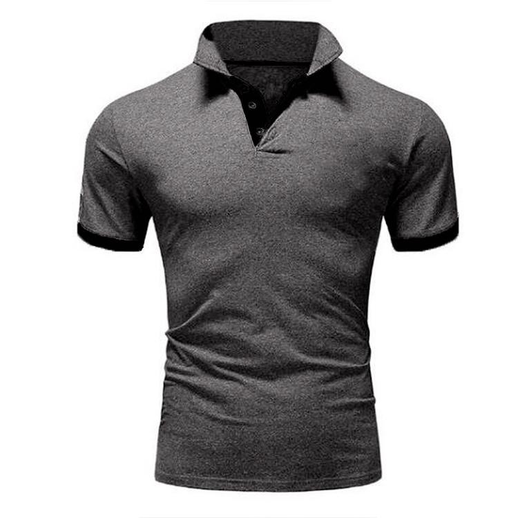 Male Casual Polo Shirts Fashion Contrast Color Design Turn-down Collar Comfortable Tops Slim Fit Short Sleeve Tees