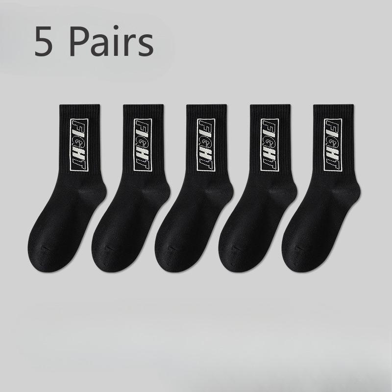 5 Pairs of Basketball Socks Men's Mid-calf Durable Spring and Summer Thin Long Cotton Anti-odour Sweat-absorbing Student Sports Socks Men's Models