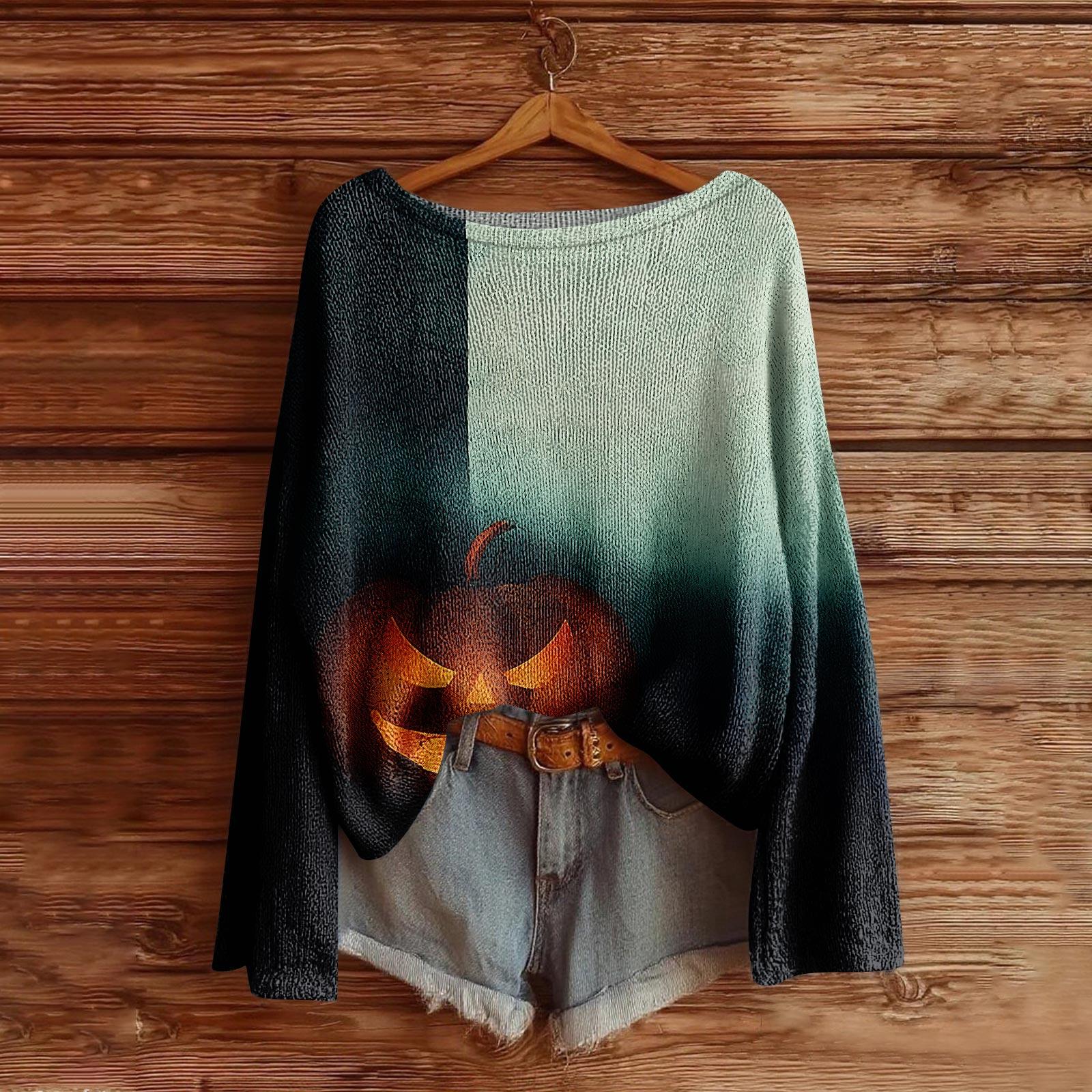 

Женский свитер на Хэллоуин, Богемный винтажный принт, Вязаный пуловер с длинным рукавом L