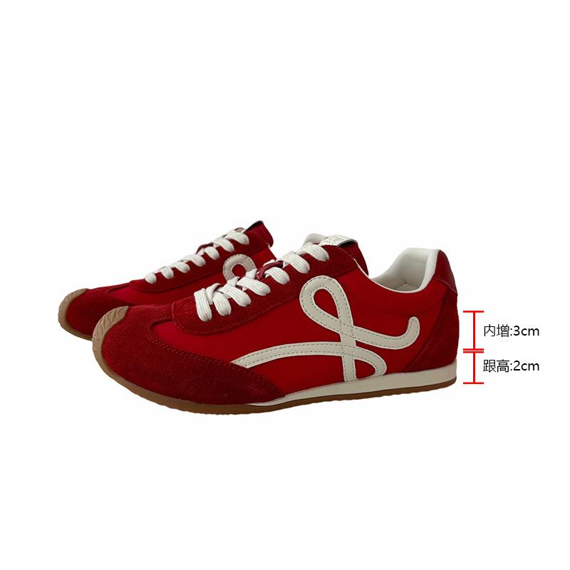 Cowhide Version~ Wang Yibo Has the Same Style of German Training Shoes, Women's Inner Height-increasing Shoes, Thick-soled Crooked Mouth Casual Spo