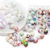 10Pcs 15mm New Silicone Beads Round Print Colorful Spacer Beads Food Grade  Baby Nursing Necklace Pacifier Chain Teether Toys