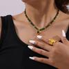Wind Green Stone Splicing Beaded Titanium Steel Necklace Niche Design Simple Temperament Special-Shaped Love Pendant