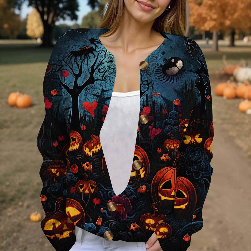 Women's Fashion Printed Long Sleeve Knitted Cardigan Button Down Jacket
