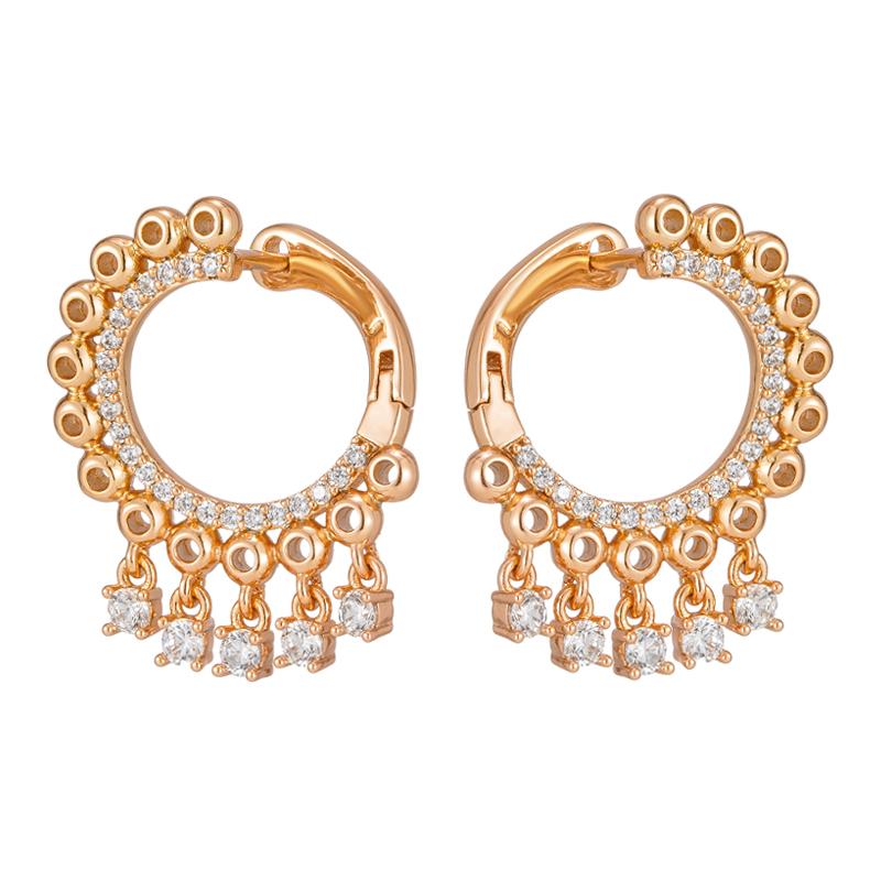 

New Natural Zircon Tassel Dangle Earrings For Women Luxury Rose Gold Color Ethnic Bride Unique Daily Fine Cute Jewelry