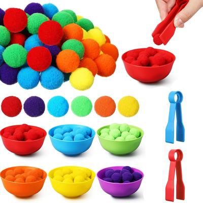Giocattoli con pompon arcobaleno per bambini di 3 anni, tazze per ordinare, giocattoli sensoriali Montessori, attività di apprendimento prescolare, giocattoli matematici