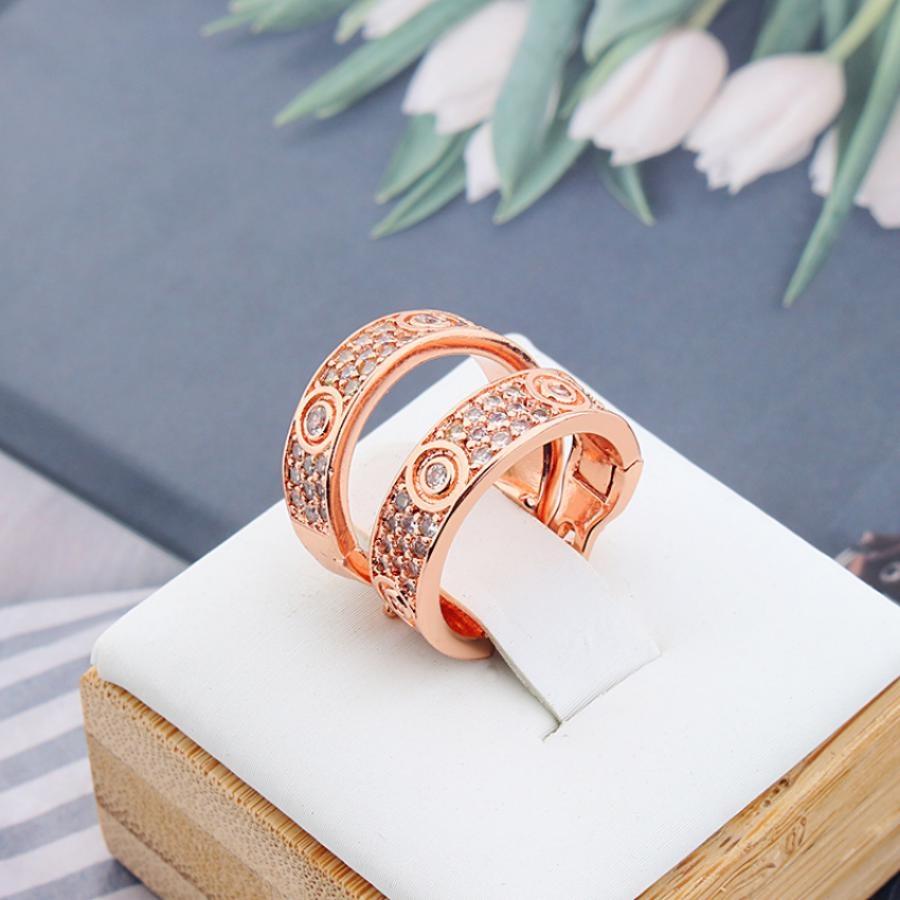 Creative Full Diamond Ear Buckle Fashion Little Fresh Girl Round Earrings Copper Plated Gold Jewelry