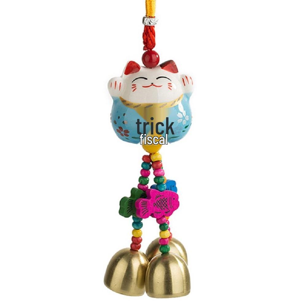 Cat Ceramic Wind Chime Doorbell Pendant - Small Hanging Ornament for Doors or Shop Openings