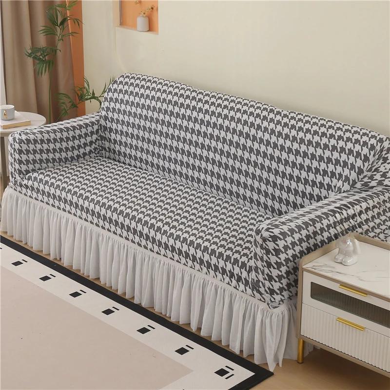 1/2/3/4/5 Seater Jacquard Sofa Slipcover Non-slip Sofa Cover with Skirt Elastic Couch Cover for Bedroom Office Living Room Decor