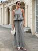 New Style Round Neck Sleeveless Top & Straight Leg Pants Two-Piece Set