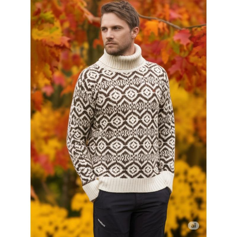 

Мужской ретро ромбовидный свитер с высоким воротом свободный пуловер вязаный M абрикосовый