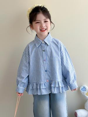 Girls' Floral Plaid Shirt - Spring/Autumn 2025 Fashion for Children