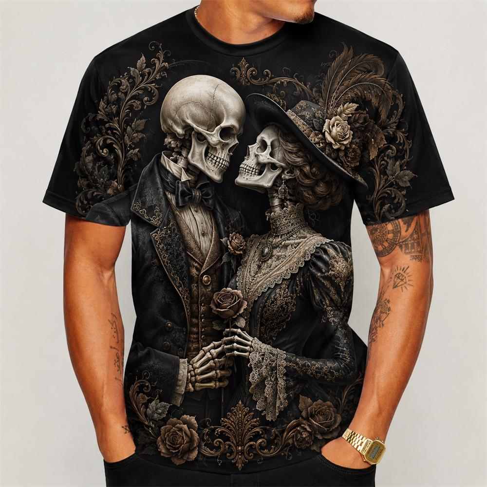 Day Of The Dead T-shirt For Men Women 3D Print Couple Skeletons Pattern Short Sleeve T Shirts Holiday Friends And Relatives 2027