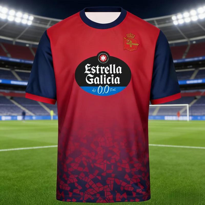 Deportivo La Coruna Kit Estrella Galicia Print Football T-Shirt, Quick Dry Breathable Spanish Soccer Casual Fan Tee