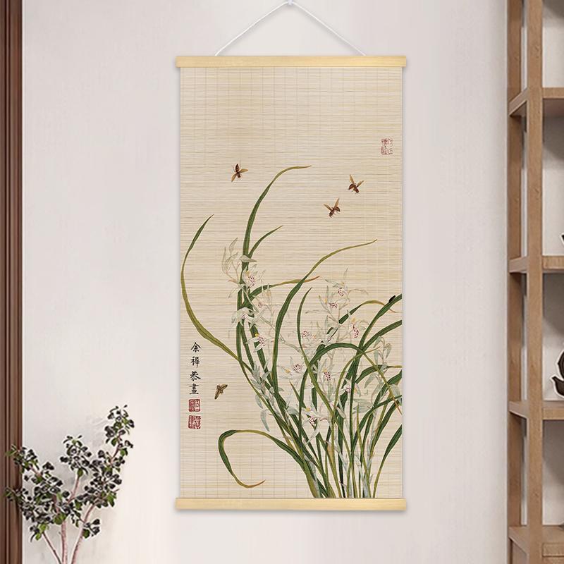 Chinese Style Bamboo Hanging Painting Curtain Roller Lotus Flower Study Zen Tea Background Room Decor 40x80cm/40x100cm