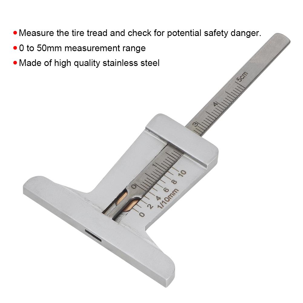 Stainless Steel Taper 0 50mm Tyre Veins Tread Depth Gauge Caliper
