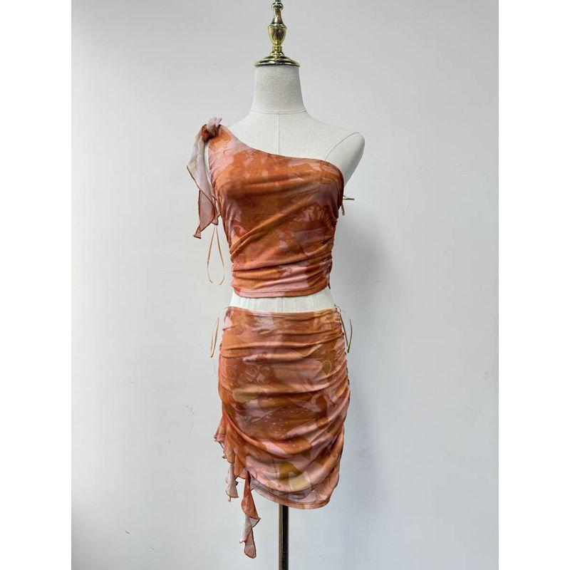 

Заказ внешней торговли ~ Сексуальный сет из сетки гяру ~ Сексуальный сет гяру с оборками на одно плечо Orange shoulder Suit L