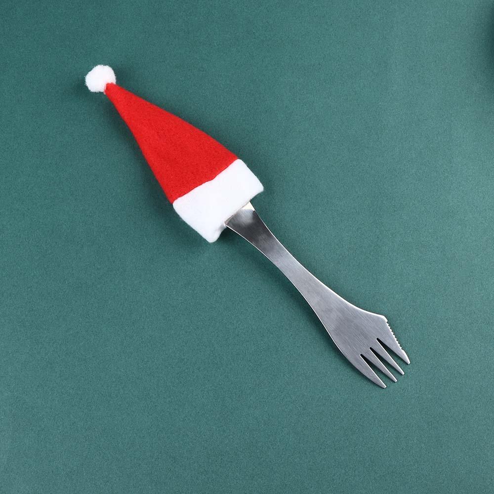 10PCS/Set Tableware Holder Red Santa Hat Spoon Fork Bags Christmas Hat Cutlery Bag Silverware
