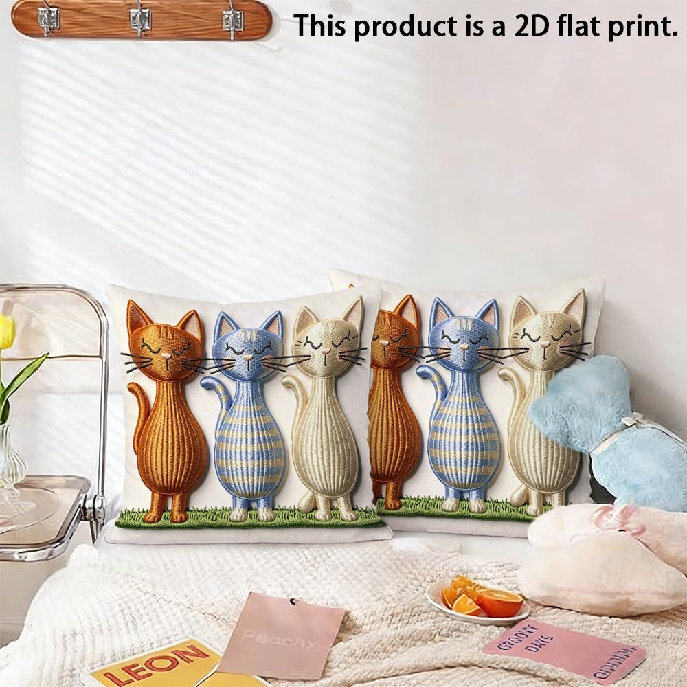 2pcs Cute Cartoon Cats 2D Flat Print Throw Pillow Covers Home Decor for Sofa Bedroom Living Room Cushion cover