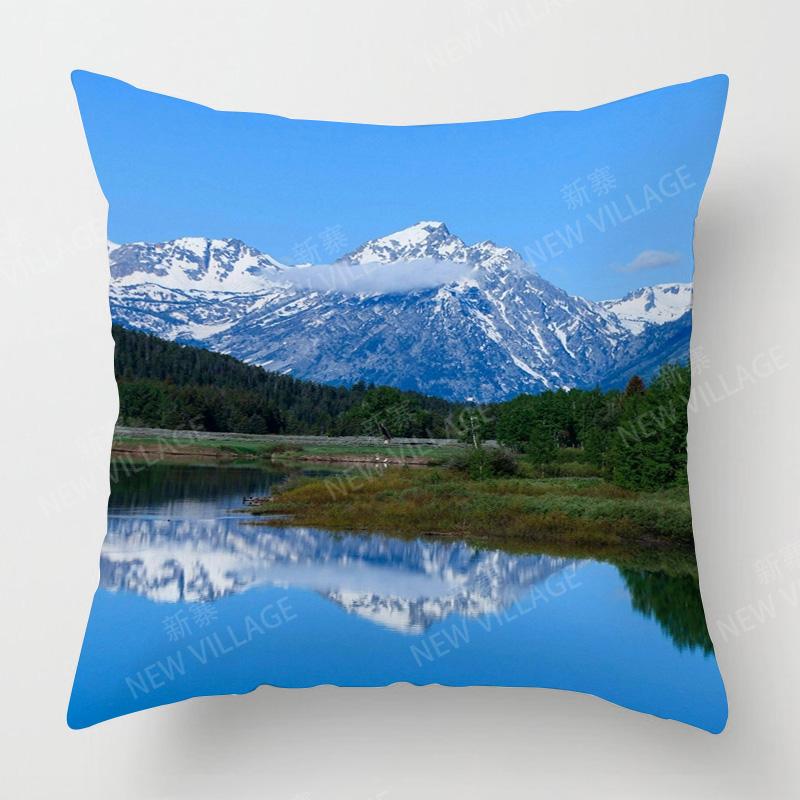 Four Seasons Universal Short Plush Pillow Case Living Room Bedroom Landscape Illustration Architectural Pattern Cushion Cover