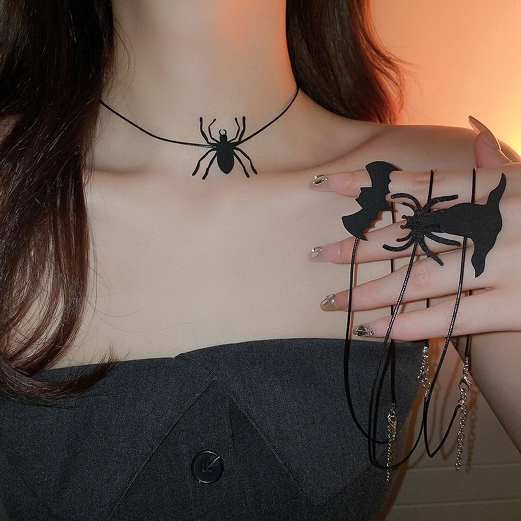 Punk Bat Charm Necklace Halloween Spiders Pendant Clavicle Chain Halloween Jewelry Witch Hat Pendant Choker Necklace