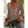Fashionable Women's Autumn/Winter Top, Portrait Pattern Print, Daily Versatile Simple Comfortable Casual Colored V-Neck Long Sleeve T-Shirt