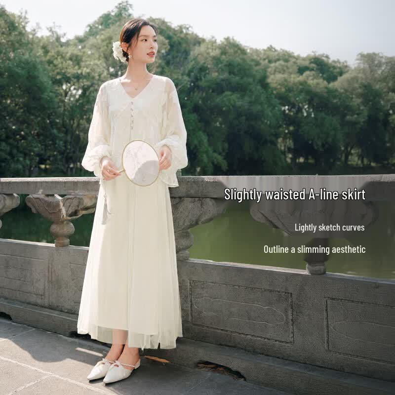 Xiangying New Chinese Style Embroidered A-Line Dress