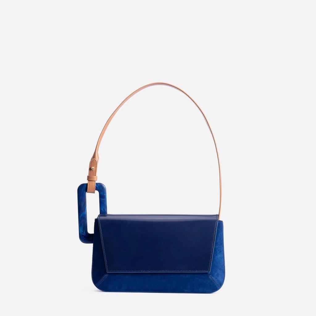 Single Shoulder Bag for Women with Contrasting Color Geometric Seam Customized Square Buckle Large Capacity Small Square Bag