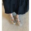 Rindslederversion silberne Ballett-Sport- und Freizeitschuhe flachsohlige Einzelschuhe Damen flacher Ausschnitt eckige Spitze dicke Sohle Mary Jane Schuhe