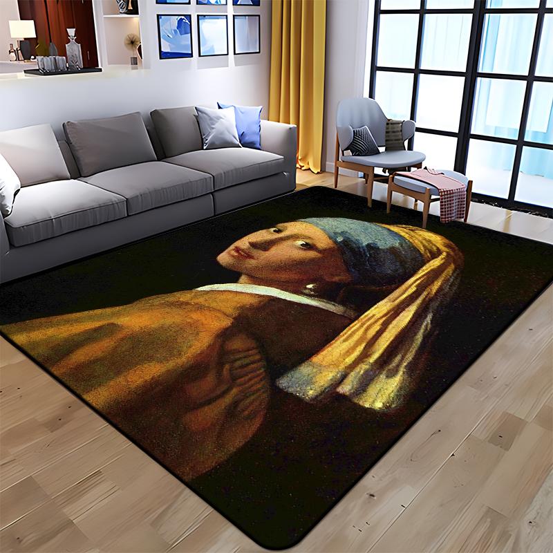 Famous Art Printed Oil Painting Carpet for Living Room Rugs Camping Stranger Things Picnic Mats Anti-Slip E-sports Rug Yoga Mat