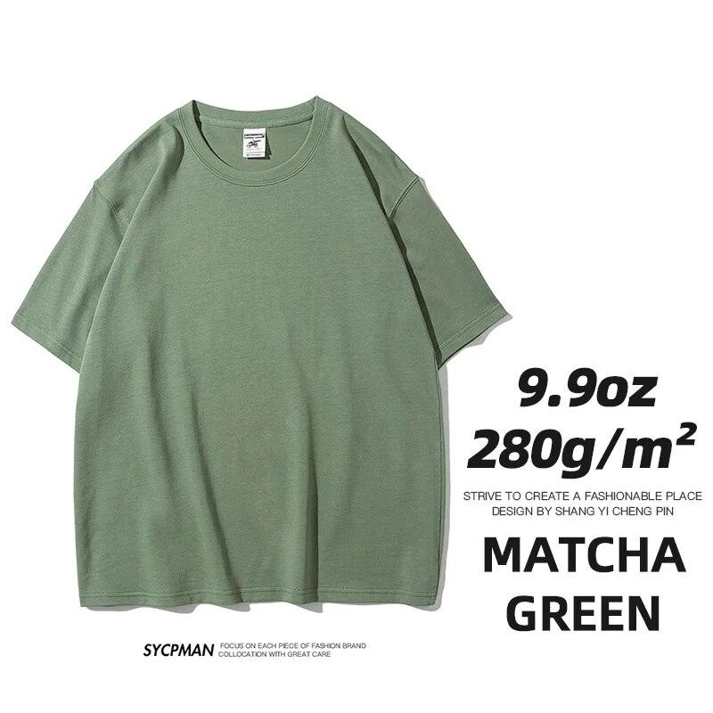 280 Grams Heavy T-shirt 9.9oz High Qualtity Oversized for Men Short Sleeve Tee Cotton Solid Color Trend Leisure